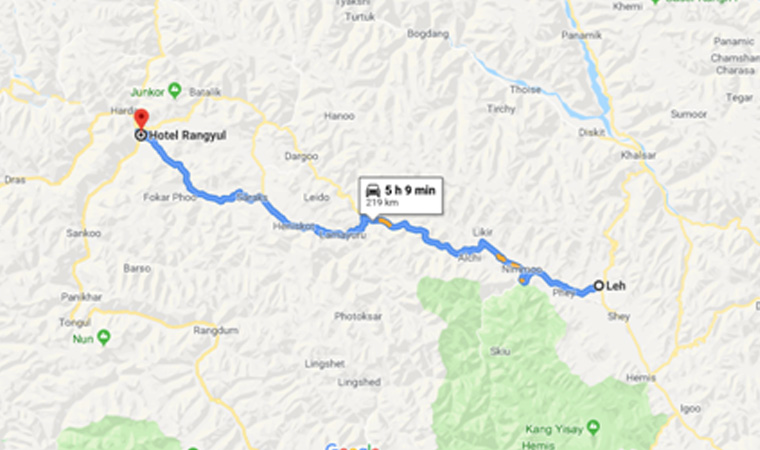 How to Reach hotel rangyul from Leh